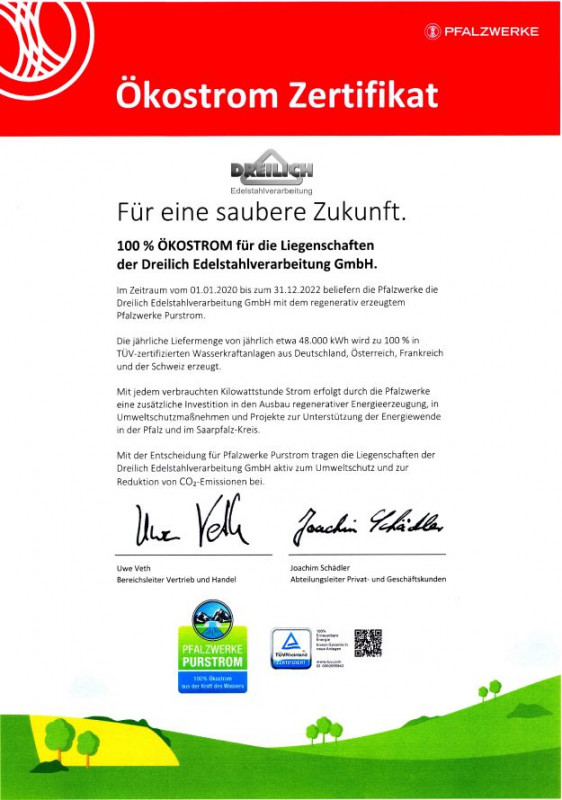 Pfalzwerke Ökostrom Zertifikat 2020